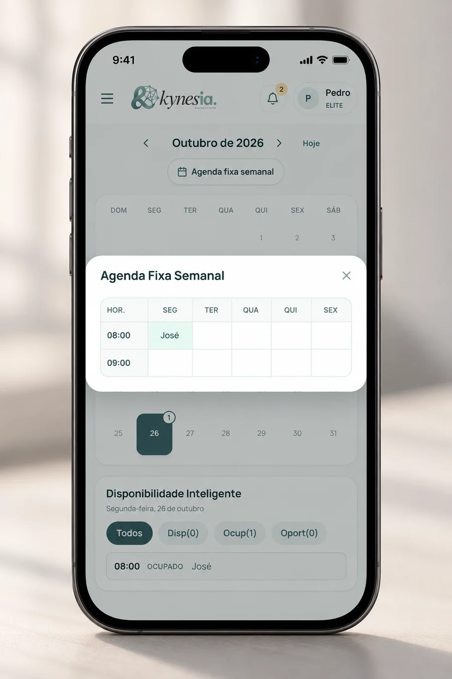 Grade da agenda fixa semanal