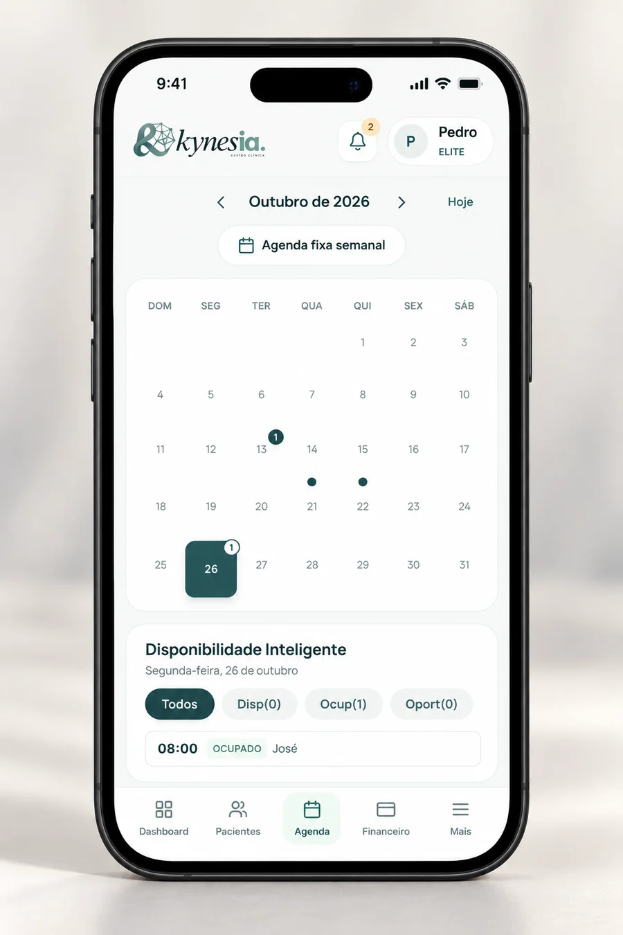 Agenda mensal com disponibilidade inteligente